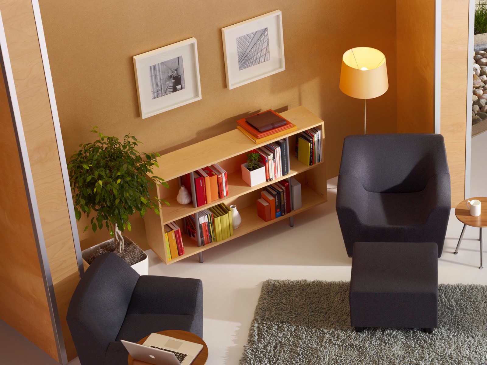 Residential setting featuring black Swoop club chairs. Residential setting featuring black Swoop club chairs.