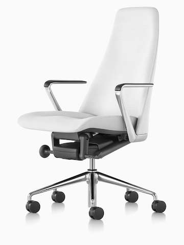 White leather Taper executive chair, viewed from a 45-degree angle.