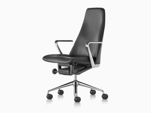 Black leather Taper executive chair, viewed from a 45-degree angle.
