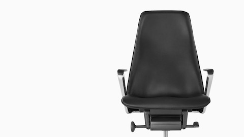 Black leather Taper executive chair, viewed from the front.
