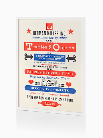 宣传1961年Textiles＆Objects店铺Alexander Girard的首张海报由Herman Miller在曼哈顿开张。