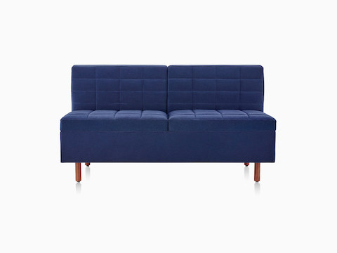 Blue Tuxedo Classic Settee without arms, viewed from the front.