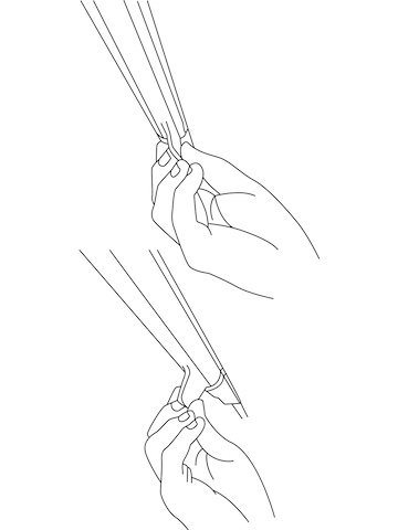 An illustration showing a hand moving the illumination-control tab on a Twist LED Task Light into two different positions.