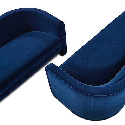 俯拍特写：同样搭配Maharam顶级马海毛软垫的U-系列靠椅和U-系列沙发。