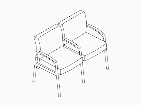 A line drawing of the Valor Multiple Seating two-seat chair with intervening arms and legs.