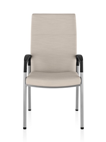 A beige Valor Patient Chair with a memory foam seat, steel frame, and black arms, viewed from the front.
