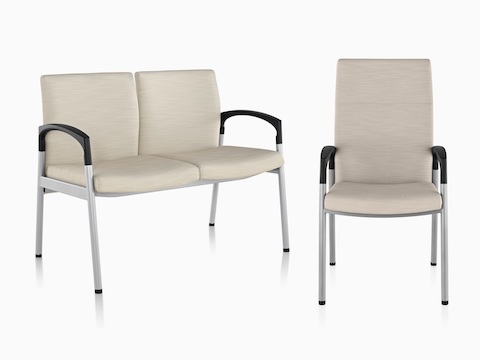 Single-seat and two-seat versions of Valor healthcare seating with beige upholstery.