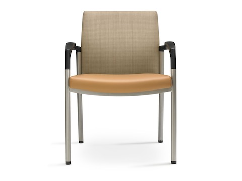 A Valor Stack Chair with an orange seat and beige back, viewed from the front.