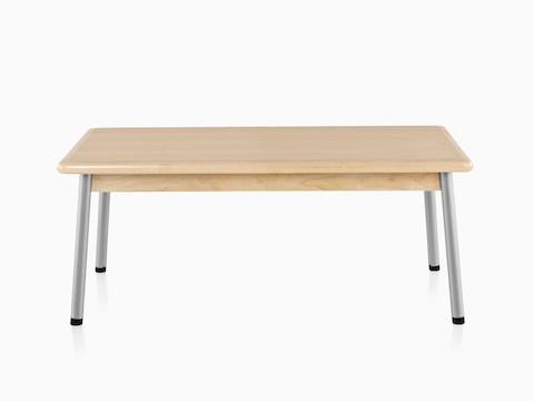 スチールレッグと淡色のウッド仕上げの長方形のバローテーブル。