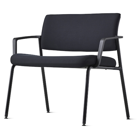 An angled view of a black Verus Plus Chair. An angled view of a black Verus Plus Chair.