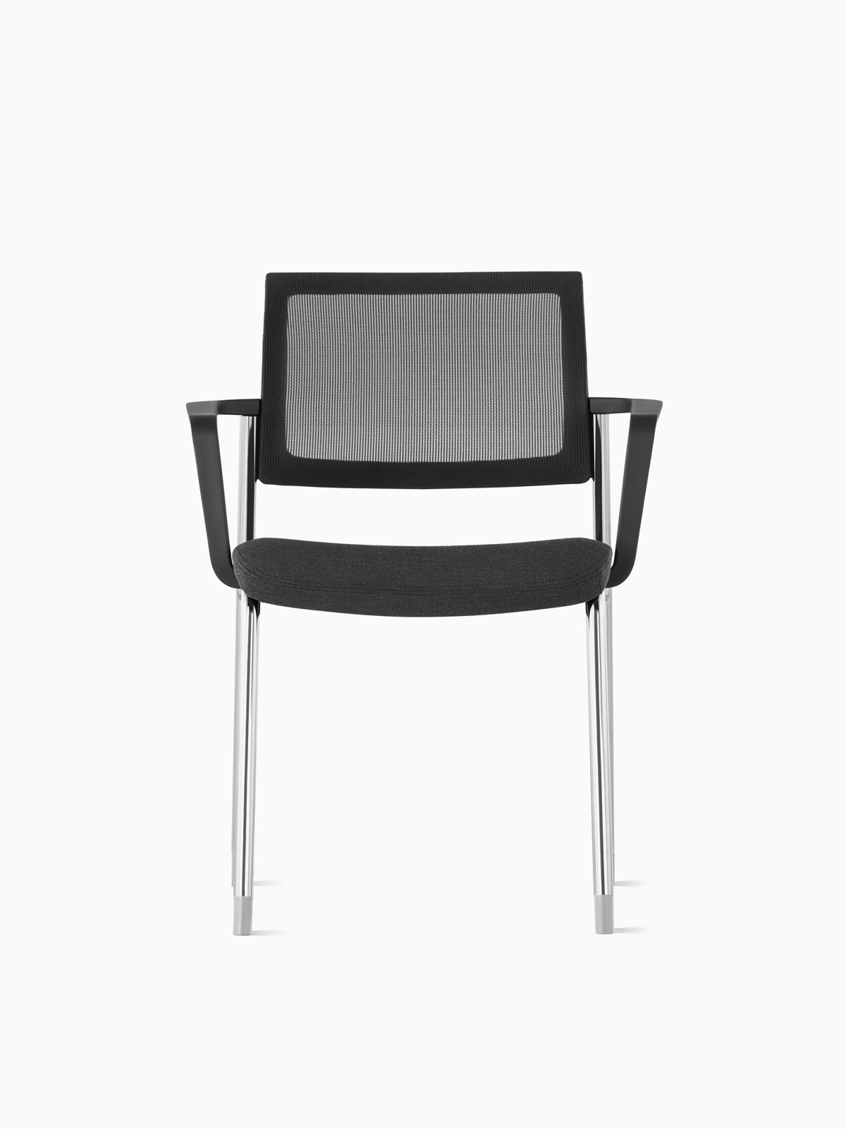 A black Verus Side Chair with silver legs.