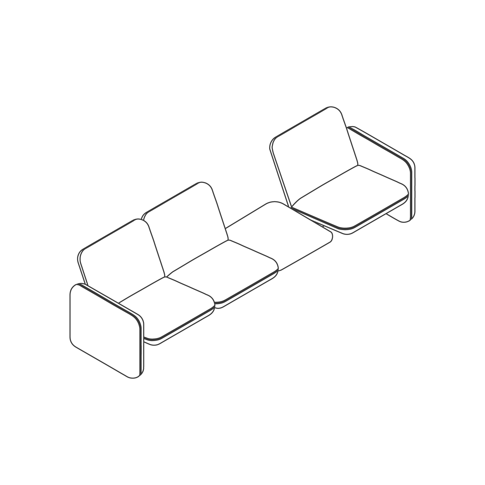 Zeichnung – Wilkes Modulare Sofagruppe – 1 Sitz links – Tisch – 2 Sitze rechts