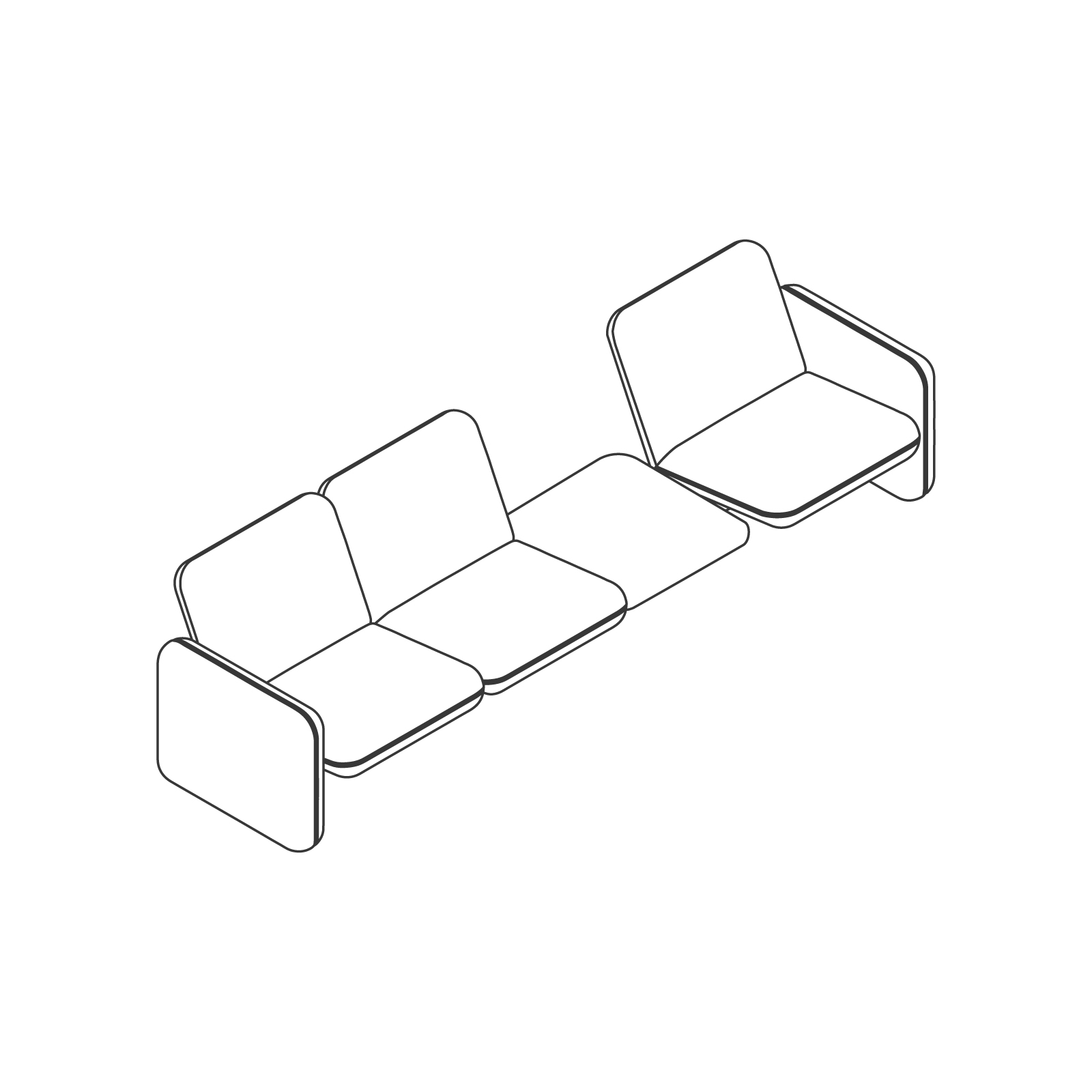 A-lijn tekening - Wilkes modulaire bankgroep–1-zitting links–tafel-2 zitting rechts