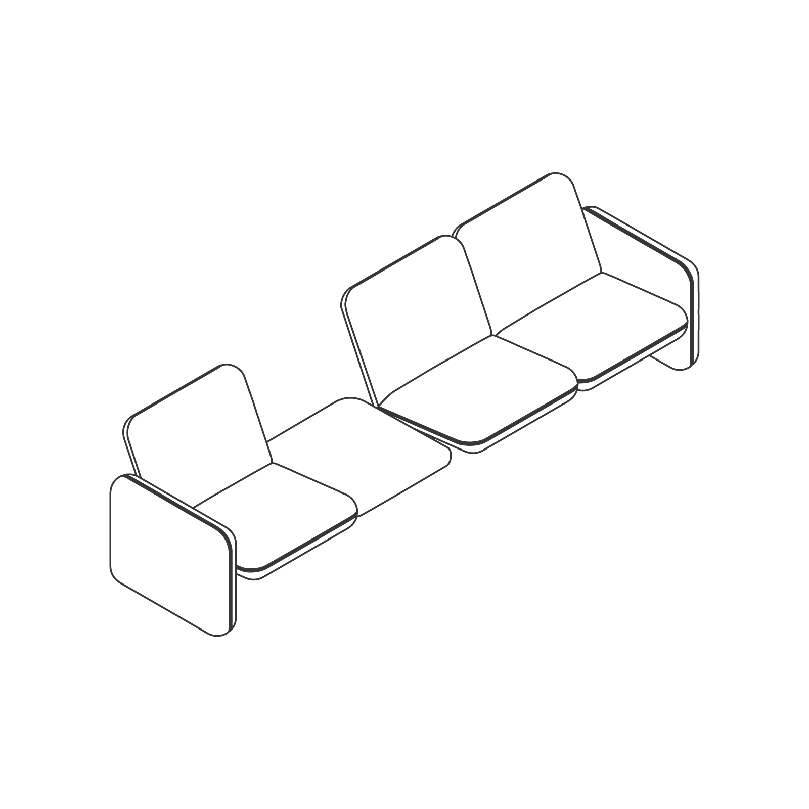 A line drawing - Wilkes Modular Sofa Group–2 Seat Left–Table–1 Seat Right