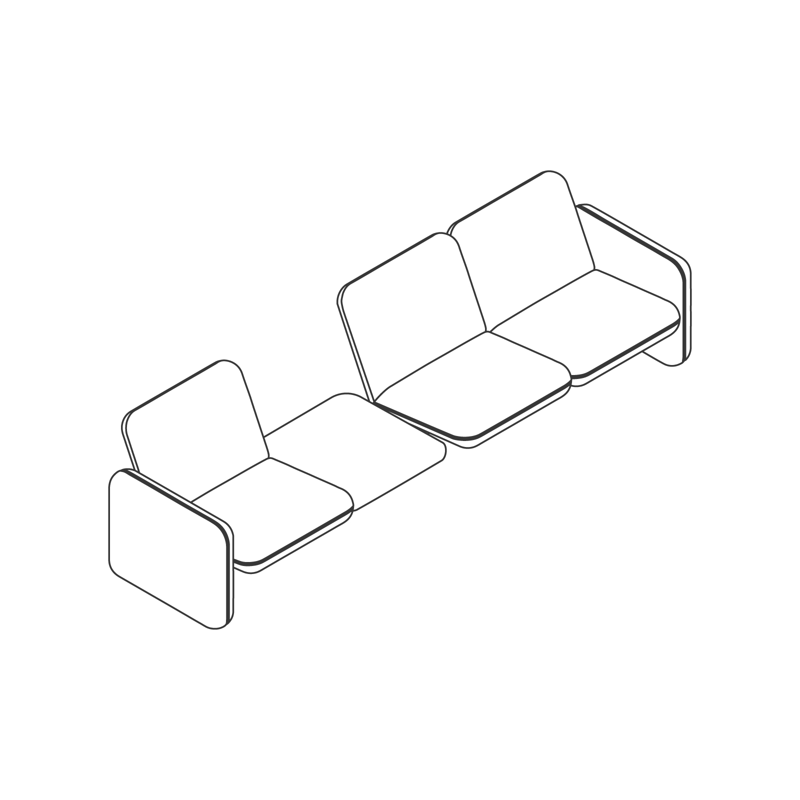 Dibujo en líneas - Conjunto de sofás modulares Wilkes – 2 asientos a la izquierda – Mesa –1 asiento a la derecha