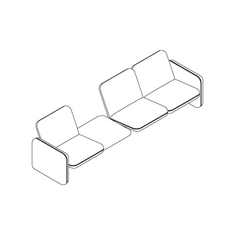 A line drawing - Wilkes Modular Sofa Group–2 Seat Left–Table–1 Seat Right