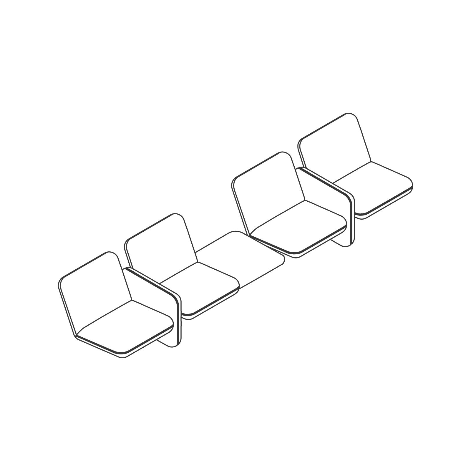 Dibujo en líneas - Conjunto de sofás modulares Wilkes – 2 asientos a la izquierda – Mesa – 2 asientos a la derecha