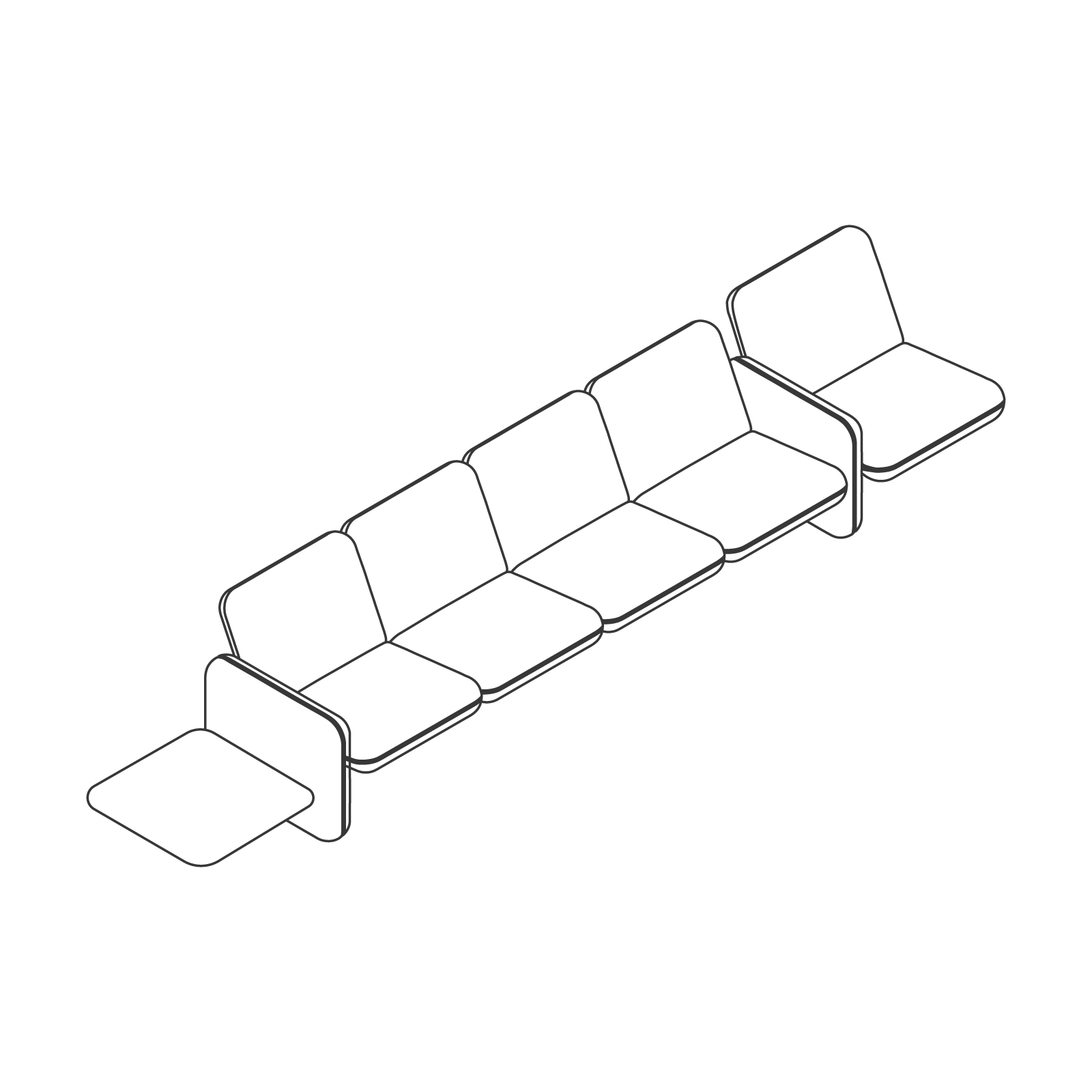 Dibujo en líneas - Conjunto de sofás modulares Wilkes – 5 asientos a la izquierda – Mesa a la derecha