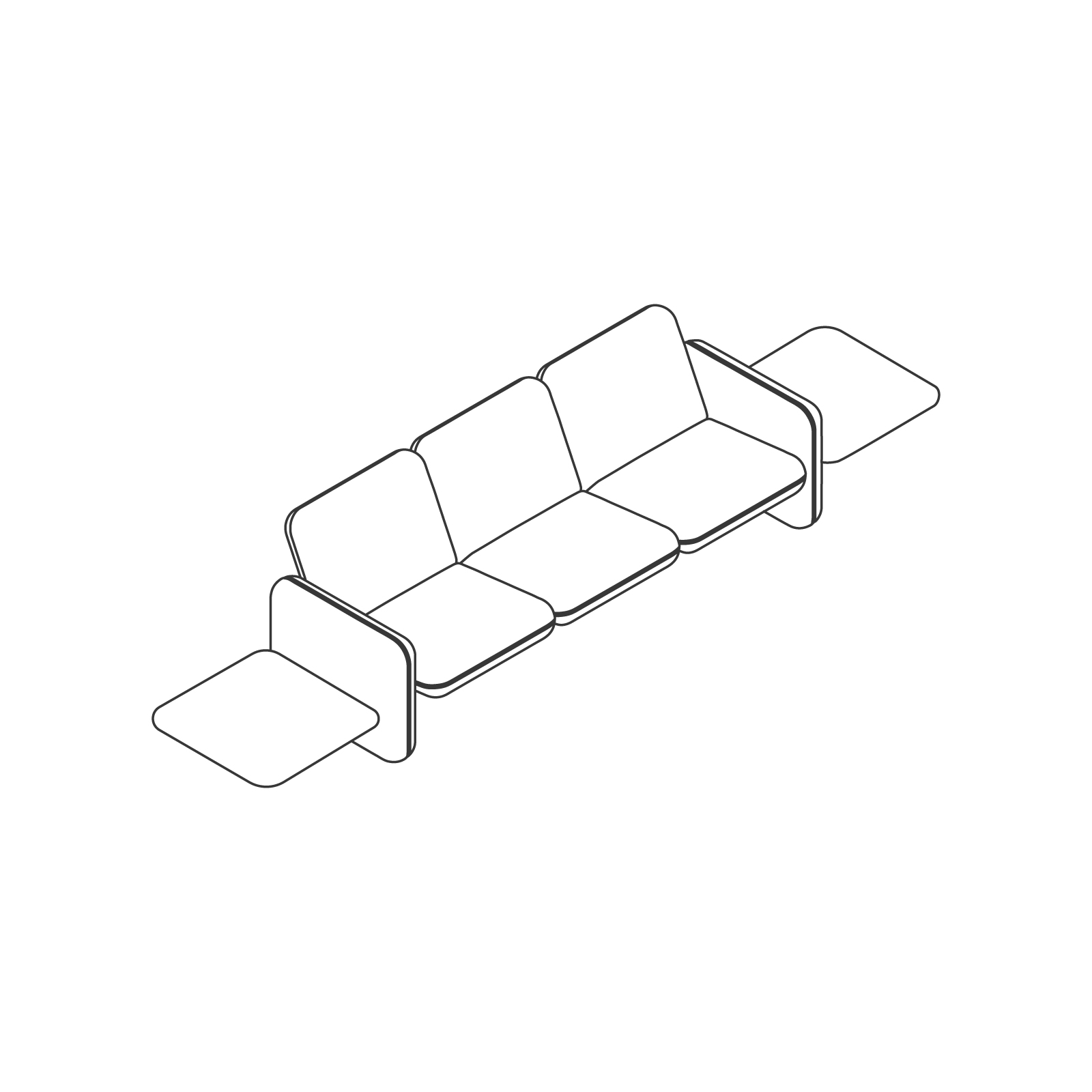 线描图 - Wilkes模块化沙发系列–桌子（左侧）–三座–桌子（右侧）