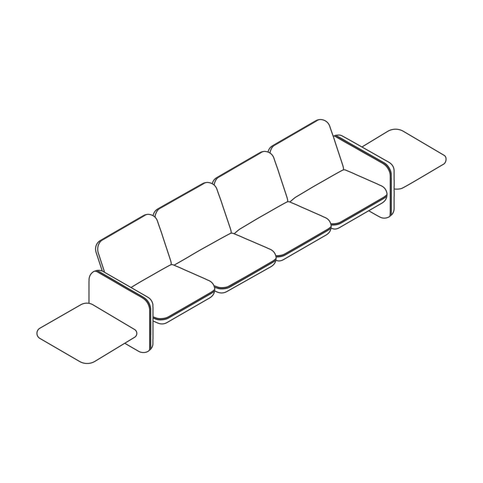线描图 - Wilkes模块化沙发系列–桌子（左侧）–四座–桌子（右侧）