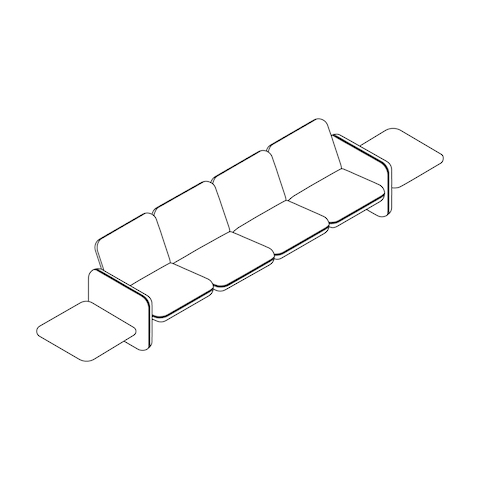A line drawing - Wilkes Modular Sofa Group–Table Left–4 Seat–Table Right