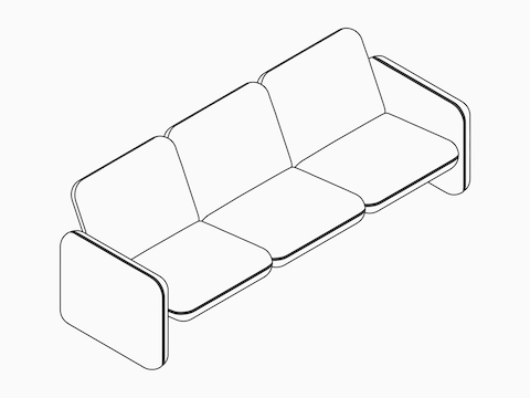 线描图 - Wilkes模块化沙发系列–三座