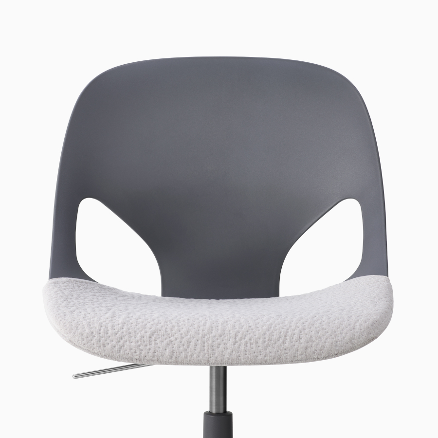 Front view of Zeph Chair in Carbon with Alpine Seat Pad