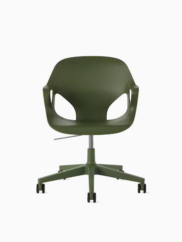 Front view of a olive armless Zeph chair.