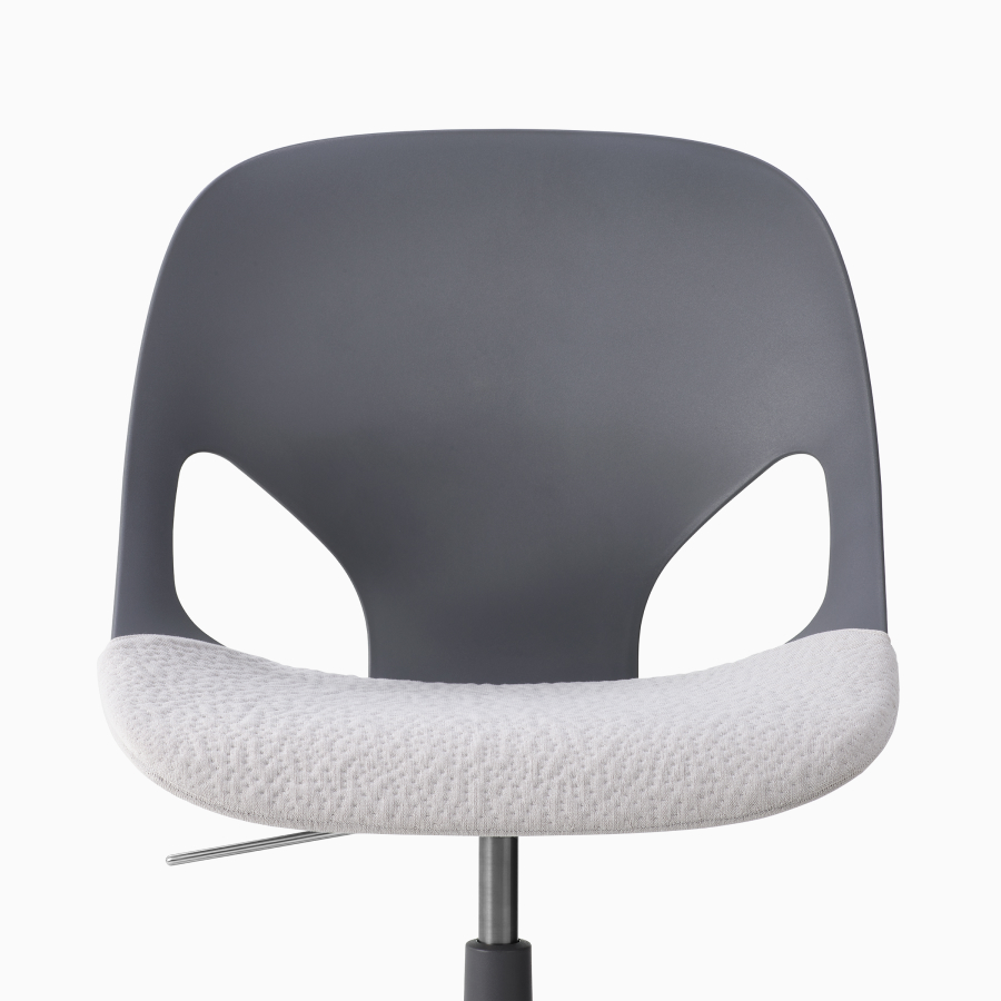 Front view of Zeph Chair in Carbon with alpine unibody