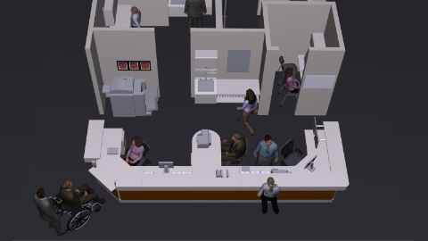 A computer generated image of a proposed office setup. 