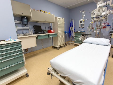 An empty hospital room outfitted with Co/Struc storage units. An empty hospital room outfitted with Co/Struc storage units.