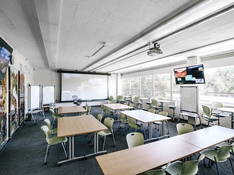 A classroom space furnished with Caper chairs and Everywhere tables. A classroom space furnished with Caper chairs and Everywhere tables.