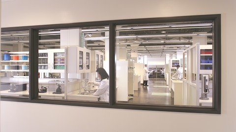 Researchers work inisde Edwards Lifesciences' modular laboratory. 