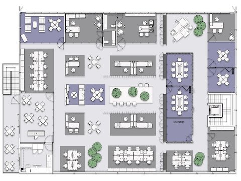 Suite à leur « Discovery Session », nos experts-conseils en environnements de travail ont constaté un fort besoin en espaces dédiés à la concentration individuelle et à la collaboration. D’après ce plan, ces besoins ont augmenté respectivement de 40 % et 35 % dans les nouveaux bureaux.