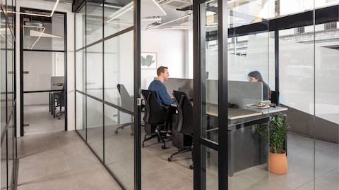 Ratio Desks in an enclosed space with Sayl Chairs.