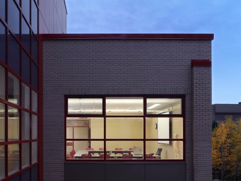 An exterior view of the Allied Health Education Centre shows matching interior furnishings.