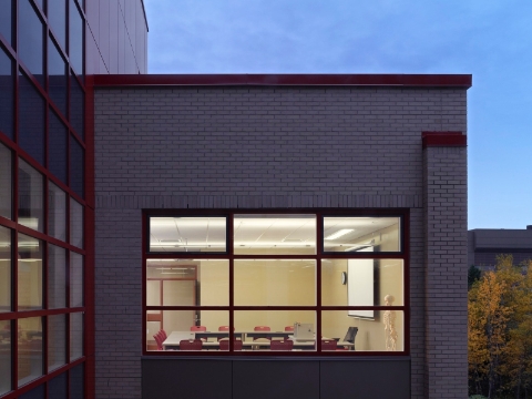 An exterior view of the Allied Health Education Centre shows matching interior furnishings. An exterior view of the Allied Health Education Centre shows matching interior furnishings.
