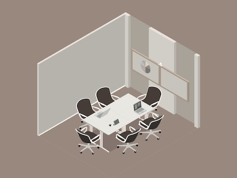 Een geautomatiseerd beeld van een kantoorinstelling voor en na het opnieuw configureren.