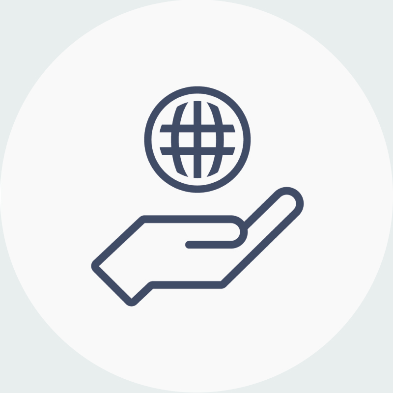 Graphic icon of a hand with an ecosystem symbol above to represent lean expertise.