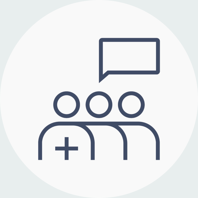 Graphic icon representing healthcare people in a conversation to represent nurse consultants.