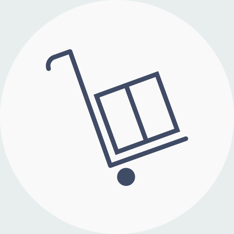 Graphic icon of a cart with a box to represent a service network.