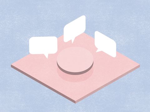 An abstract illustration of speech bubbles floating above a circular shape, representing chance encounters. An abstract illustration of speech bubbles floating above a circular shape, representing chance encounters.