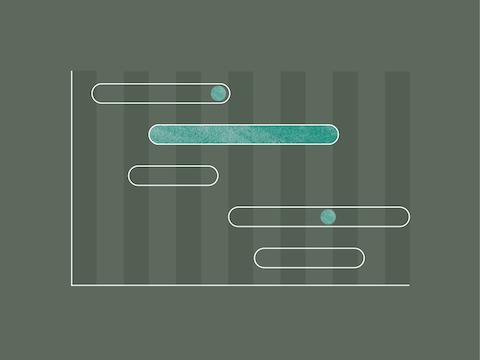 Dark green bar chart with an overlay of horizontal bars, some transparent and some with light green circles.