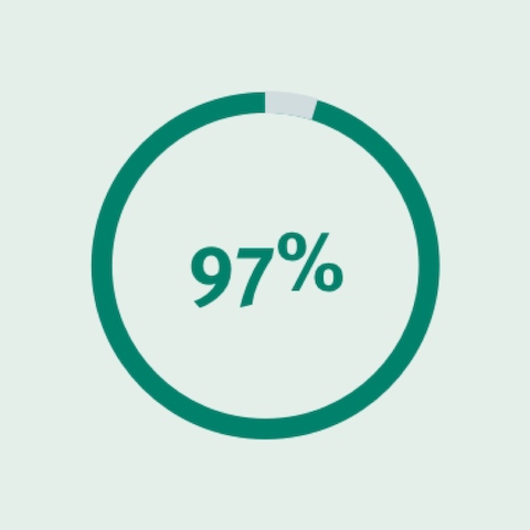 97% inside an almost-closed green circle on a white chart. 97% inside an almost-closed green circle on a white chart.