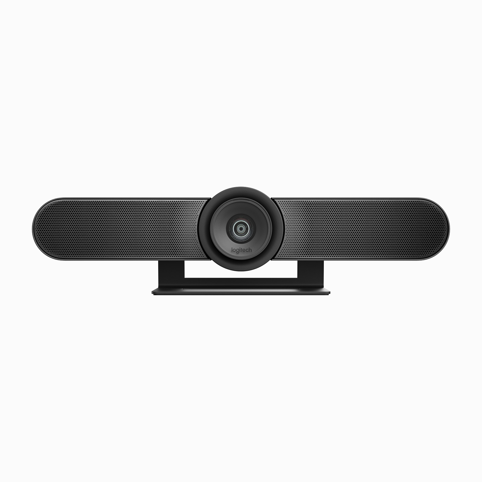 A Logitech MeetUp Camera in black, viewed from the front.