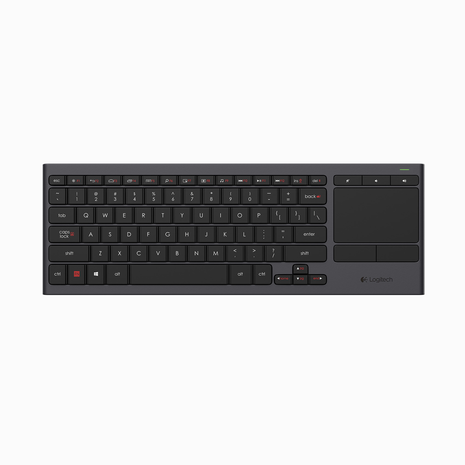 A Logitech K830 Keyboard in black, viewed from above.
