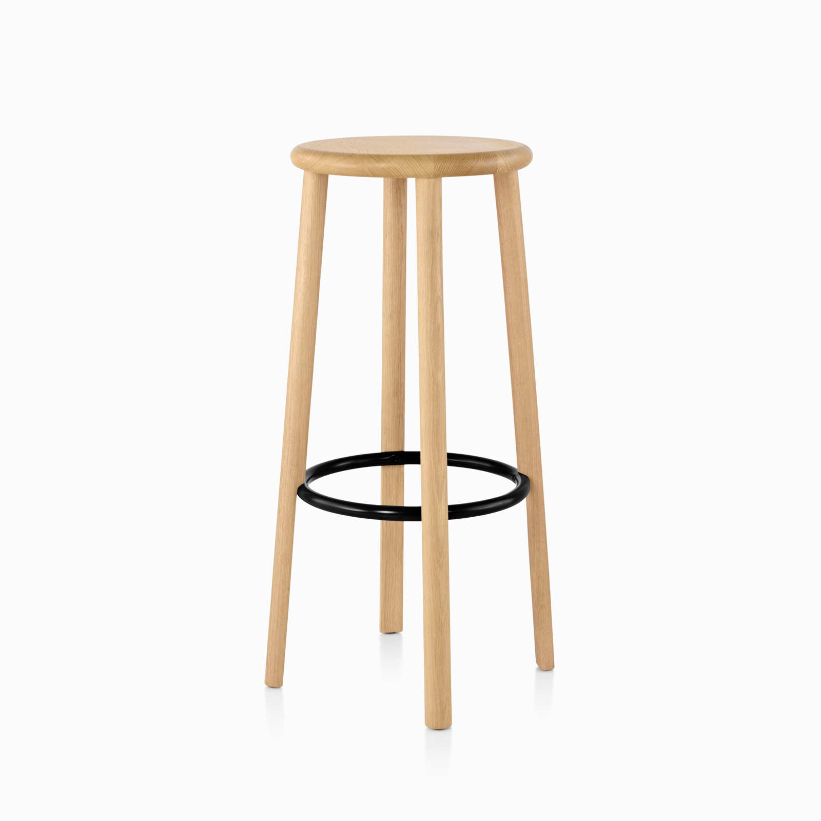 Mattiazzi Solo Stool with a light wood finish and a black footrest, viewed from an angle.