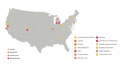A U.S. map shows the locations of spaces studied for this article. 