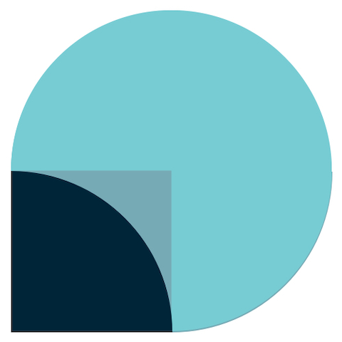 A blue circle with a black and grey square. A blue circle with a black and grey square.