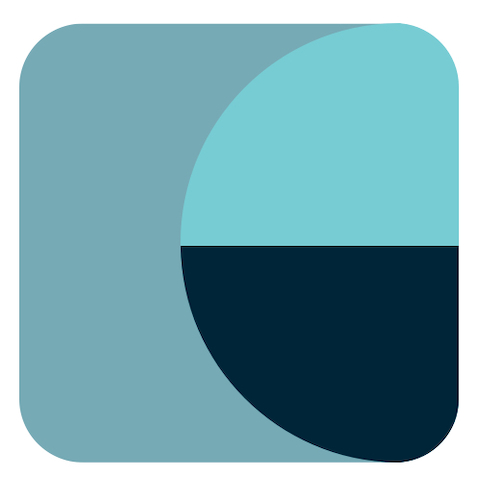 A blue square with a half circle. A blue square with a half circle.